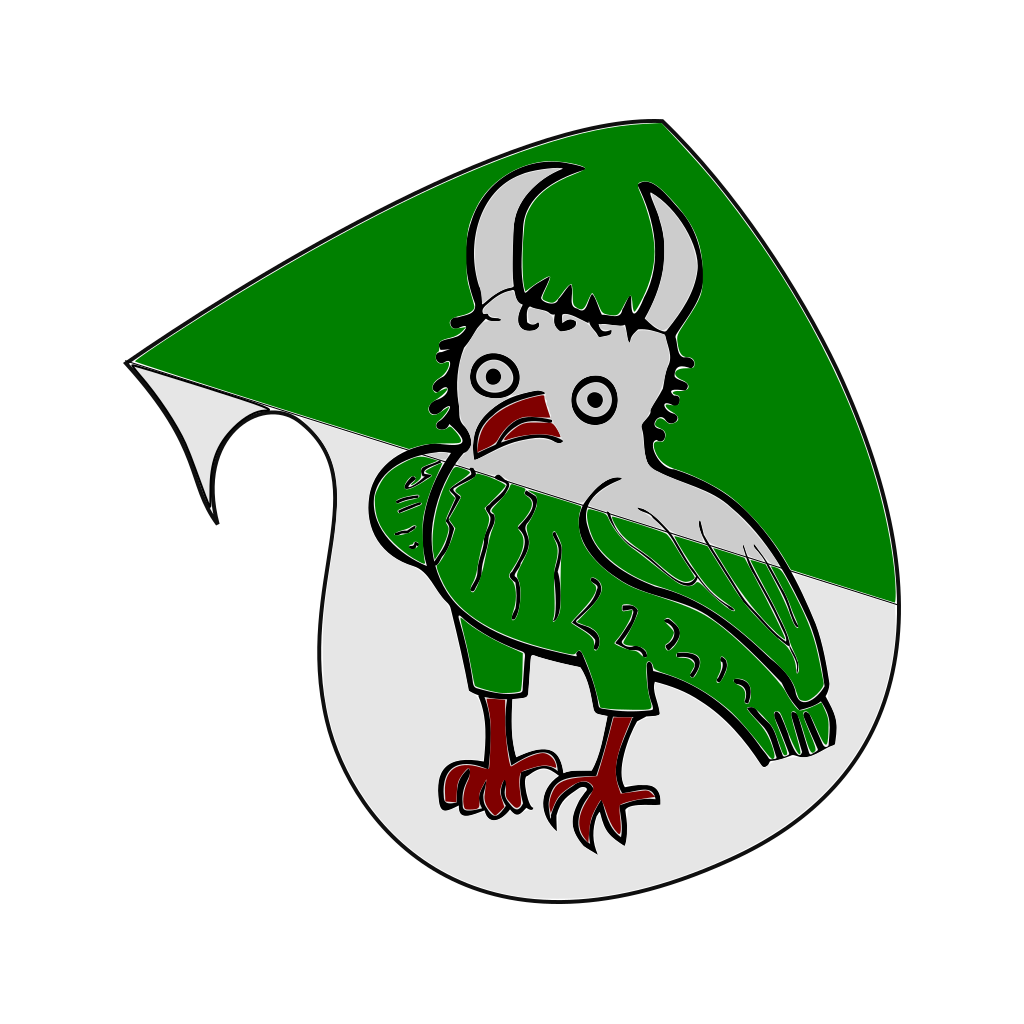 Per bend vert and argent, an eagle owl counterchanged